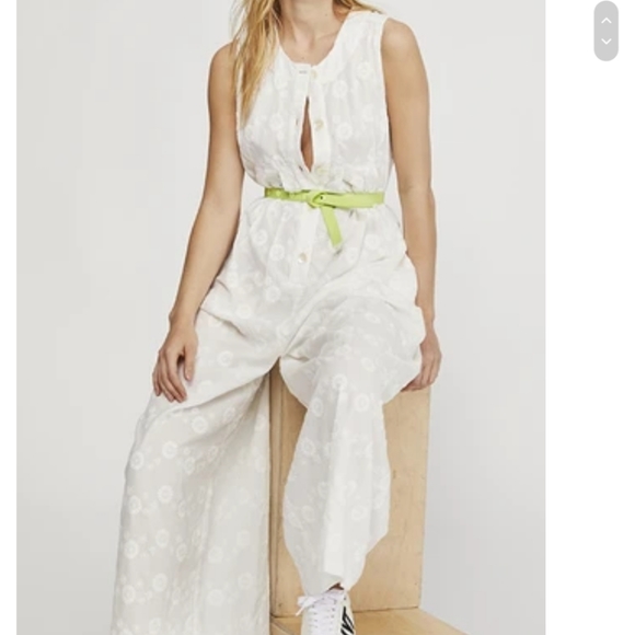 Free People Pants - FREE PEOPLE White Embroidered Capri Jumpsuit